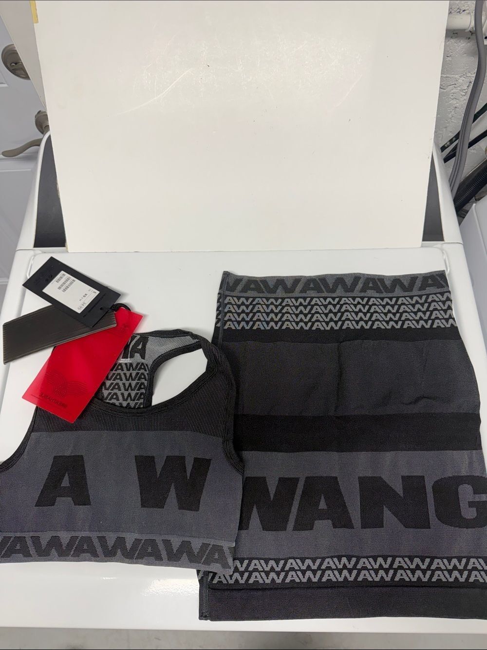 Alexander Wang Black & Gray Logo Bandage Skirt and Crop Racerback NWT - Size XS